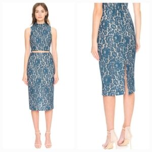 KEEPSAKE THE LABEL EVERY WAY Lace pencil midi skirt Turquoise Cream Small